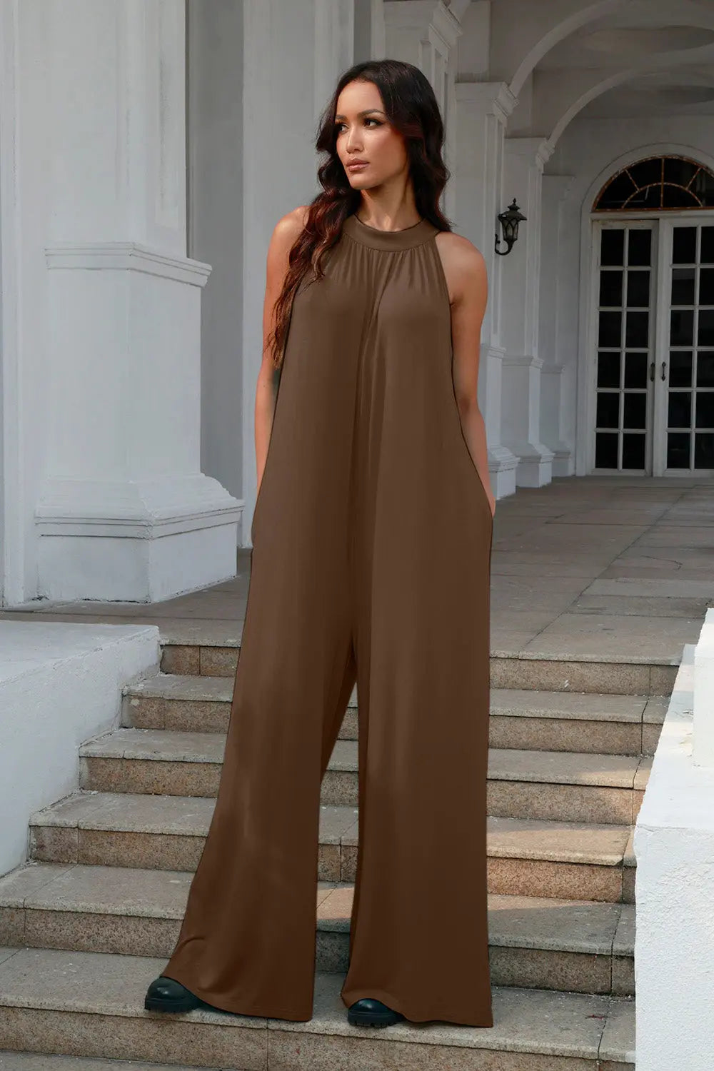 Double Take - Full Size - Tie Back Cutout - Sleeveless Jumpsuit - Pfresh