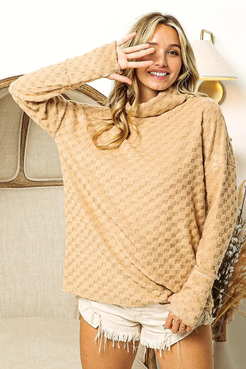 BiBi - Checkered Round Neck - Thumbhole Long Sleeve Top - Pfresh