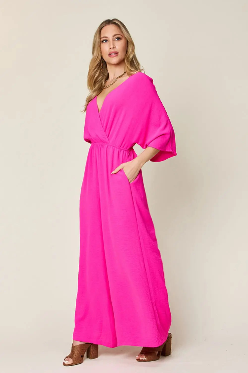 Double Take - Full Size - Surplice Wide Leg - Jumpsuit with Pockets - Pfresh