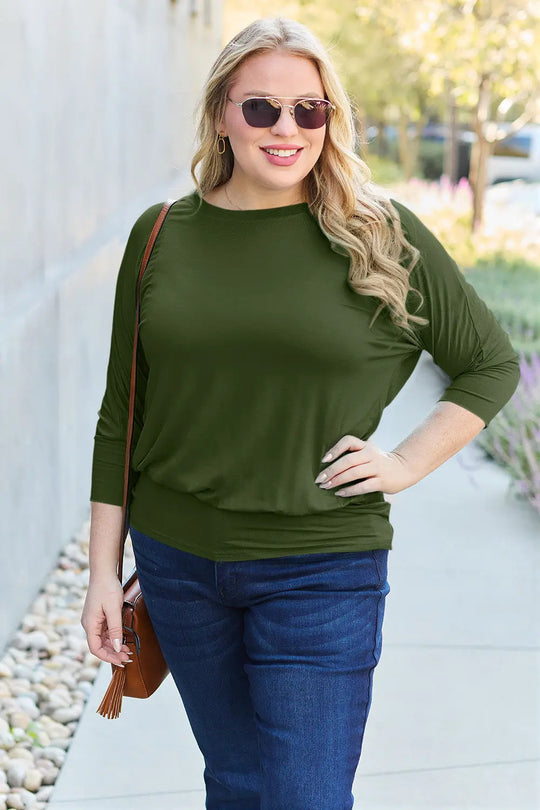 Basic Bae - Full Size Round Neck - Batwing Sleeve Top - Pfresh