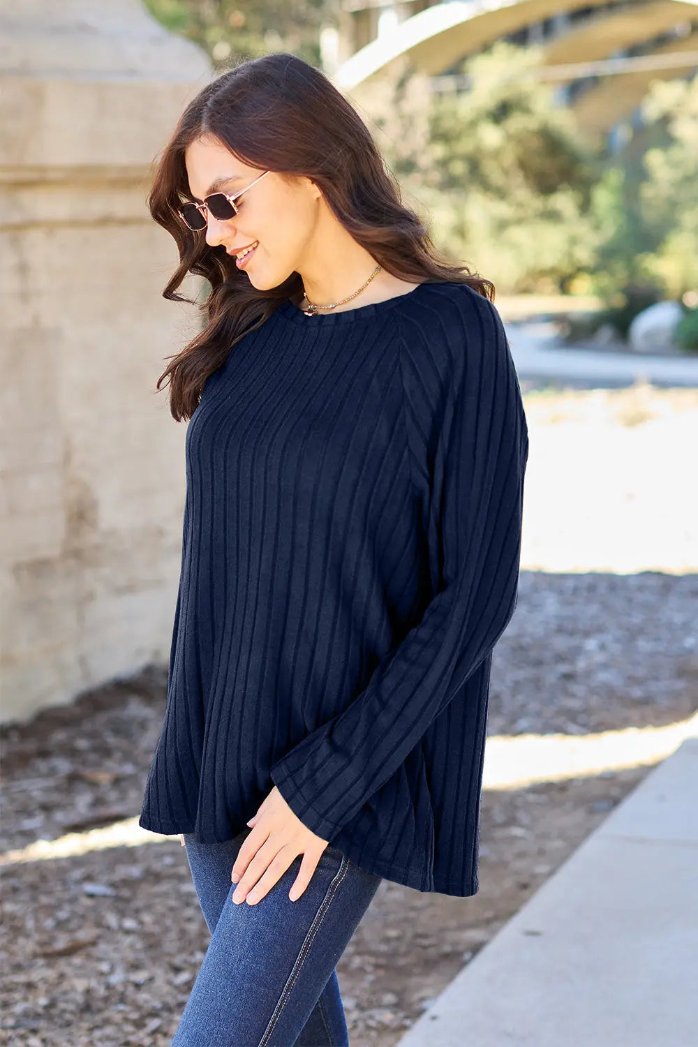 Basic Bae - Full Size - Ribbed Round Neck - Long Sleeve Knit Top - Pfresh