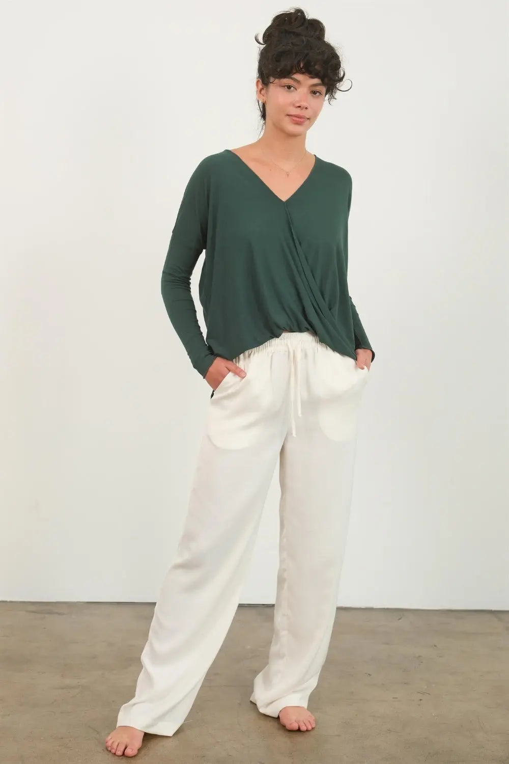 HYFVE Draped Drop Shoulder Long Sleeve Top - Pfresh